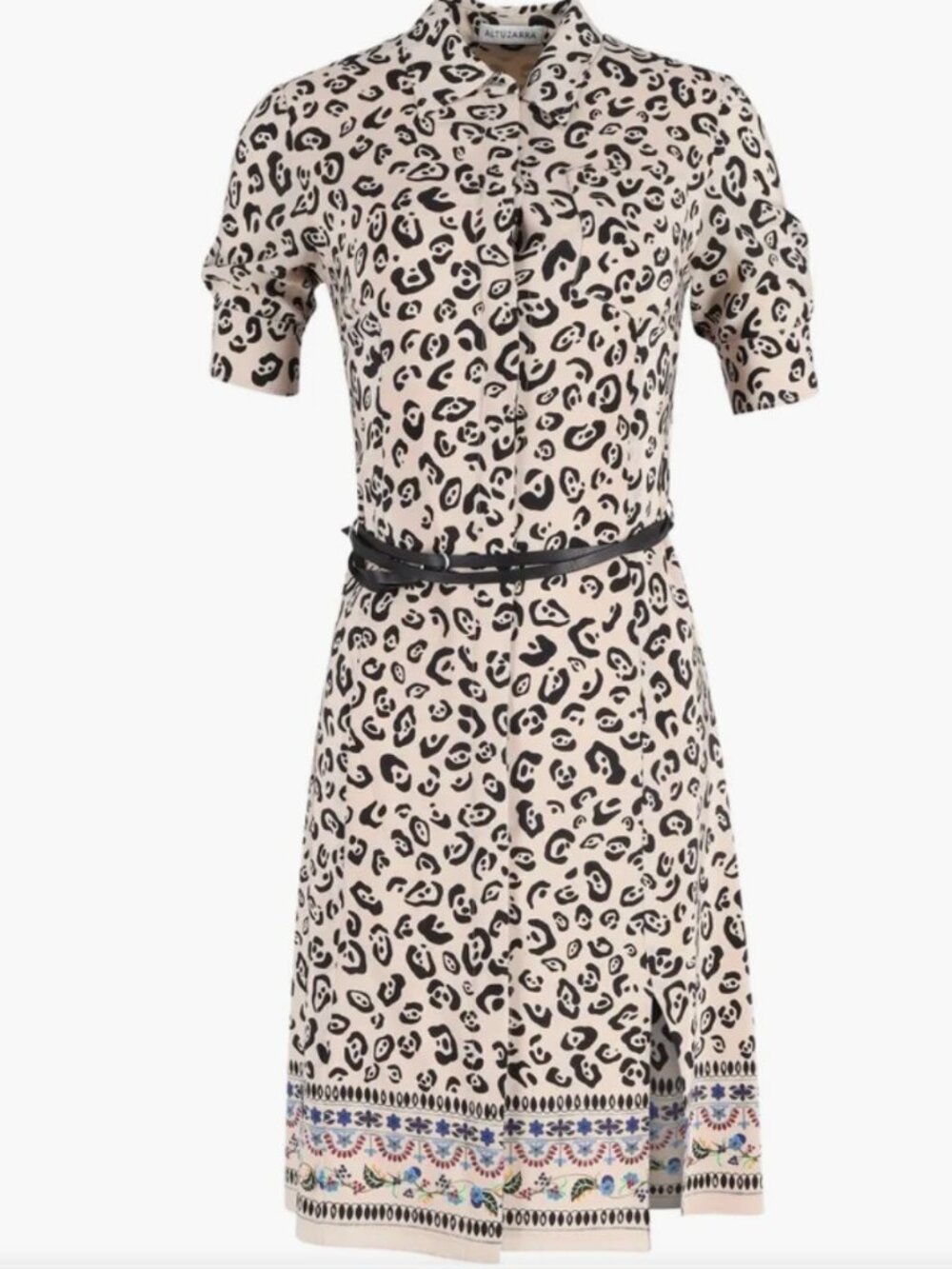 Altuzarra - Animal Print Knee-Length Belted Shirt Dress in Cream Silk Gray